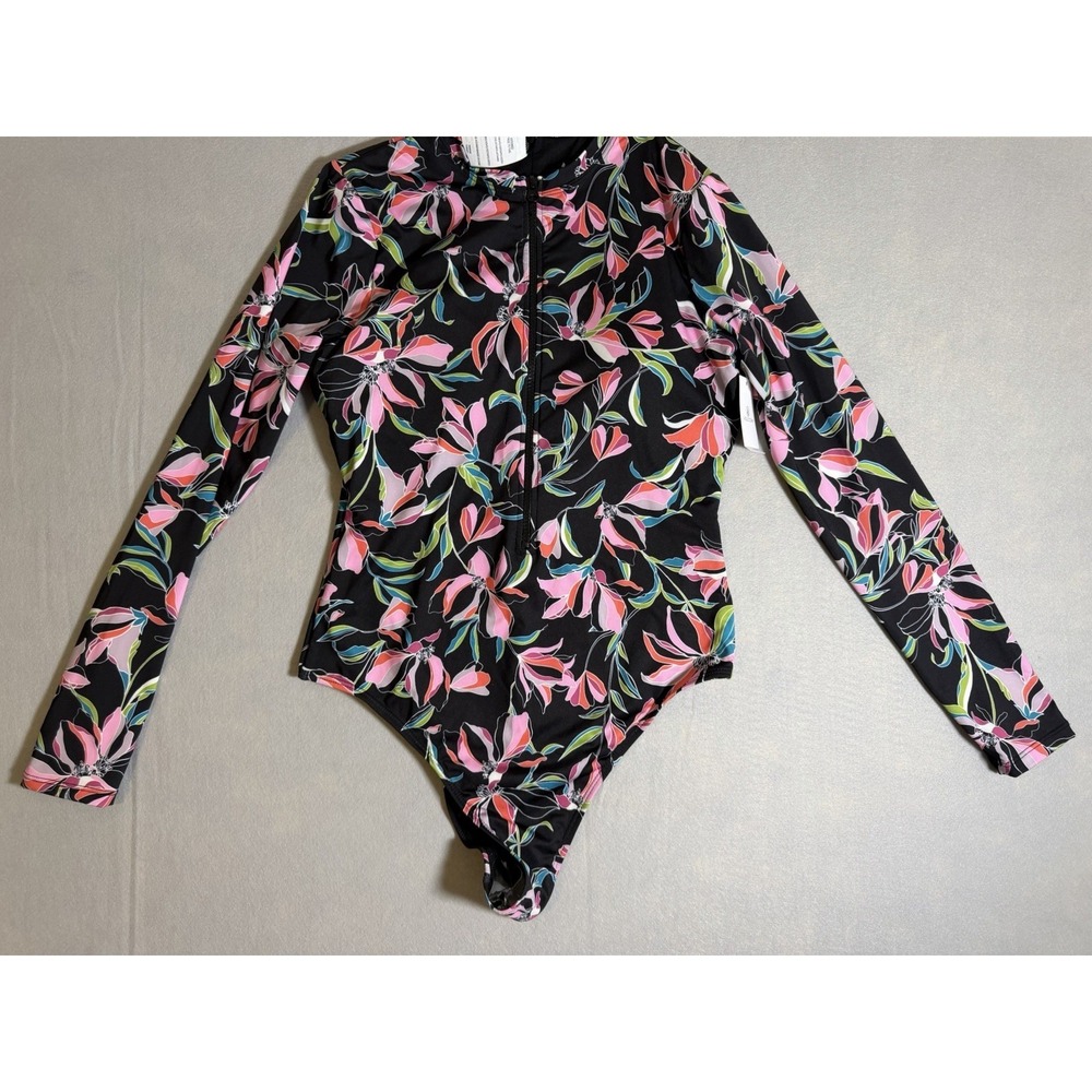 Volcom Swim Suit Surf Dream In Bloom Rashguard Swimsuit Zip Up Women's Sz Large